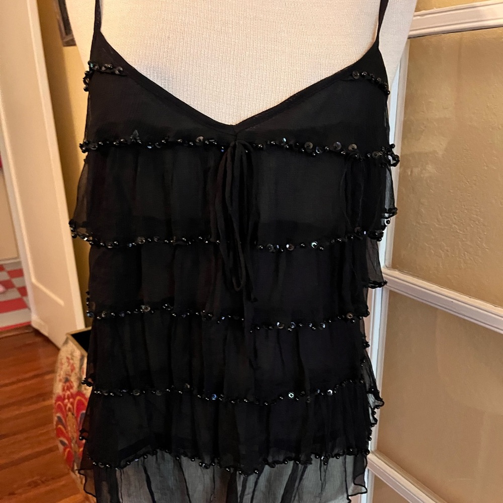 Aryeh Black Beaded Layered Semi Sheer Shirt Sexy L Aryeh